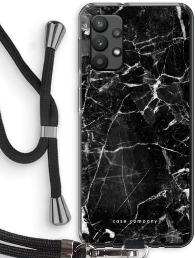 Case Company® - Hoesje met koord geschikt voor Samsung Galaxy A32 4G hoesje met Koord - Zwart Marmer - Telefoonhoesje met Zwart Koord - Bescherming aan alle Kanten en Over de Schermrand