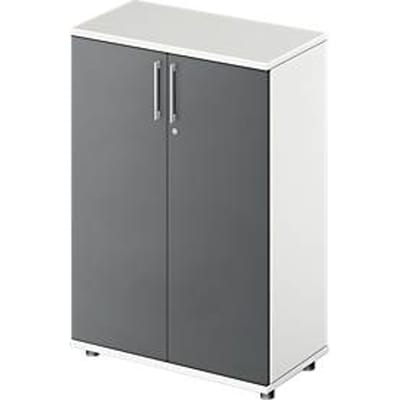 Draaideurkast TETRIS WOOD – B 800 x D 421 x H 1160 mm (hoogte inclusief glijders) – 3 OH - wit en grafiet – ons merk Schäfer Shop Genius