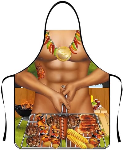 Dailygoods - BBQ-schort voor heren, sexy kookschort met grappig origineel ontwerp, polyester, veelkleurig, cartoon, slabbetje, stropdasriem, maat 80 cm (L) x 60 cm (L), perfect voor mannen, volwassenen