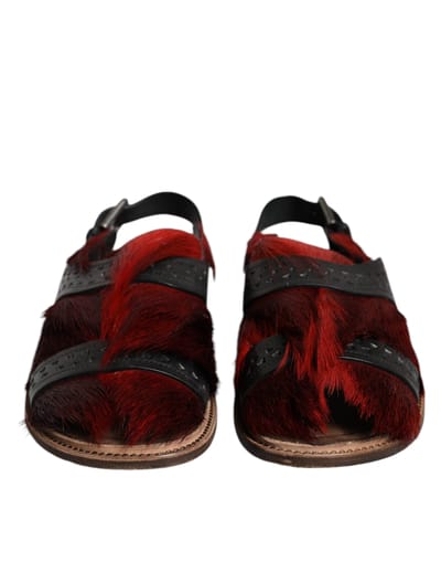 Dolce & Gabbana Zwarte Rode Gazelle Haar Leren Sandalen Schoenen