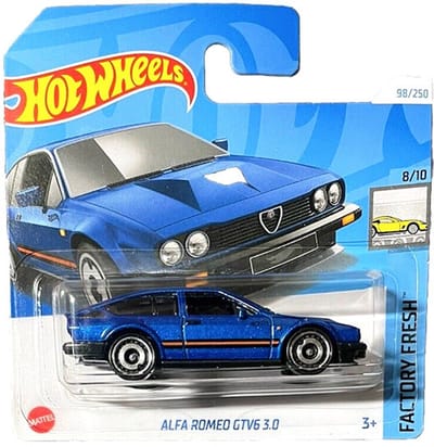 HOT WHEELS ALFA ROMEO GTV6 3.0 BLUE 98/250 1:64 HW FACTORY FRESH 8/10 SHORT CARD