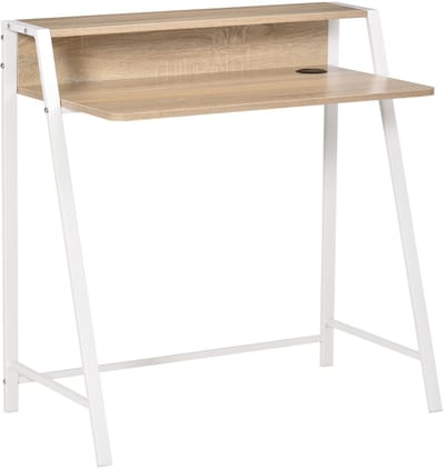 Bureaus - 84x45x85 cm - Modern Computertafel met Opbergruimte & Kabeldoorvoer - Metaal - Wit/Oak