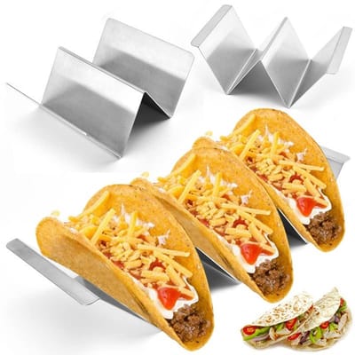 Dailygoods- Taco Houders Ovenbestendig - 2 Stuks - Roestvrij Staal - V-vormige Houder - Handgrepen - Vaatwasmachinebestendig - Taco Standaard