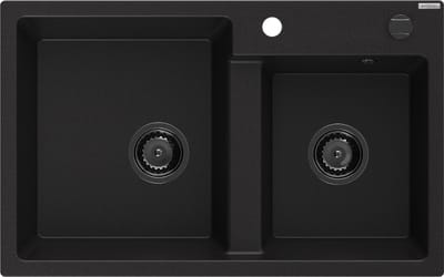 Mexen Tomas granieten spoelbak 2-kamers 800 x 500 , zwart, zwarte sifon - 6516802000-77-B
