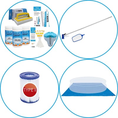 WAYS - Zwembad Accessoirepakket 4-delig - WAYS Onderhoudspakket & Zwembad filters Type II & Onderhoudsset & Grondzeil
