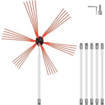 VEVOR Schoorsteen Borstel Staven Witte Lange Schoorsteenveger Borstels Staven 6 m Schoorsteenveger Kit Gemaakt van Nylon met Diverse Accessoires voor Alle Vormen van Metalen of Bakstenen Schoorsteen