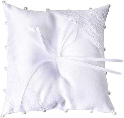 Bruidskussen Ring - Bruiloft Accessoire - Huwelijksdag Vieren - Met Parels - 17x17cm - Beige