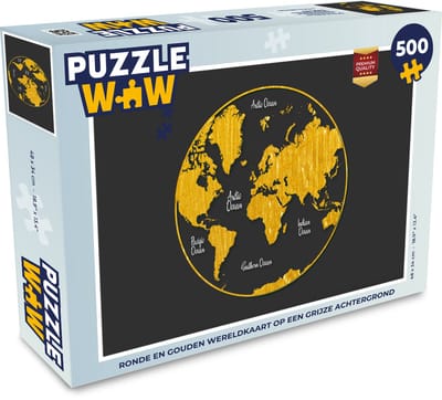 Puzzel Wereldkaart - Cirkel - Goud - Legpuzzel - Puzzel 500 stukjes