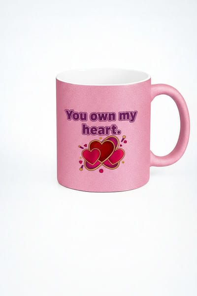 Valentijn Mok 'You Own My Heart' Roze Glitter met Liefdeshartjes | Romantisch Cadeau