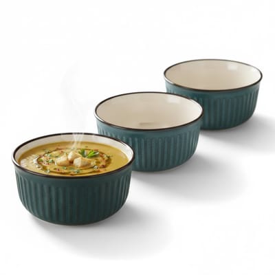 Siaki Soepkom Striped - 2x - blauw - 14 x 7 cm - keramiek - kommetjes/schaaltjes - 500 ml