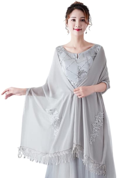 Dailygoods- Sjaal met Kwastjes - Elegante Tule Sjaal - Omslagdoek Dames - Bruidsmeisjes Sjaal - Geschikt voor Bruiloften - Afmetingen 190 x 50 cm - Wrap
