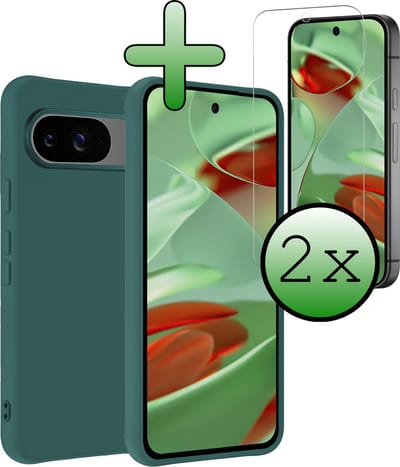 Hoesje Met 2x Screenprotector - Geschikt voor Google Pixel 9 - Sterk & Shockproof - Back Cover - Siliconen Case - Telefoon Hoes - Donkergroen