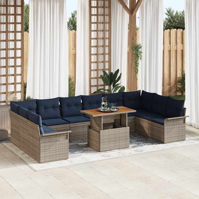 vidaXL - Tuinbank - Set - 11 - st - Grijs - en - Marineblauw - poly - rattan
