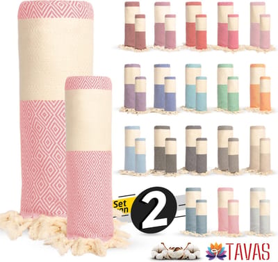 Rome Set van 2 | Hamamdoek 100x180 cm en Handdoek 50x90 cm 100% Katoen Spa Backpack Sauna Strandlaken Salmon
