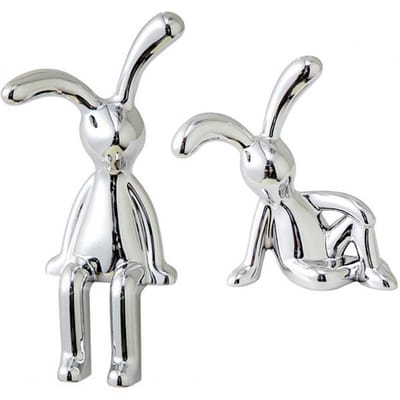 2 Stuks Konijn Beeldje UV Galvaniseren Lijm Zittend Lang Oor Konijn Beeldje Plastic Auto Dashboard Decoratie Kerstcadeau white