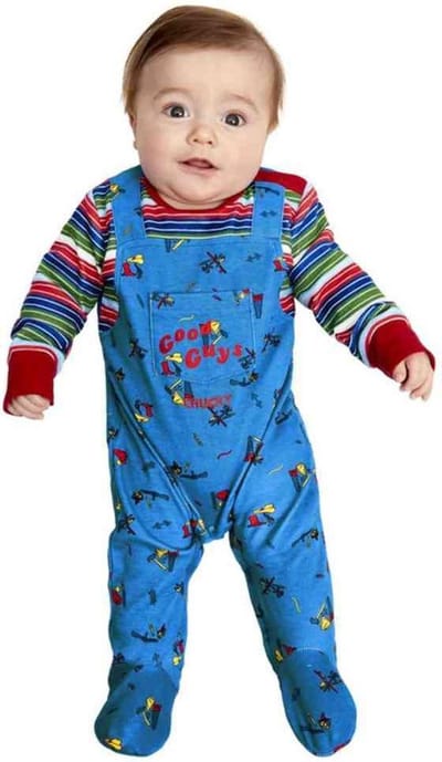 Smiffys - Chucky Baby Kinder Kostuum - 6-9 maanden - Blauw/Rood