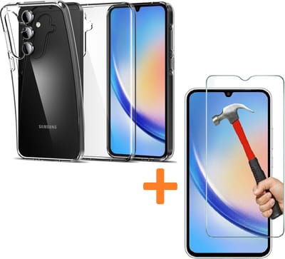 Silicone hoesje transparant met 2 Pack Tempered glas Screen Protector Geschikt voor: Samsung Galaxy A35
