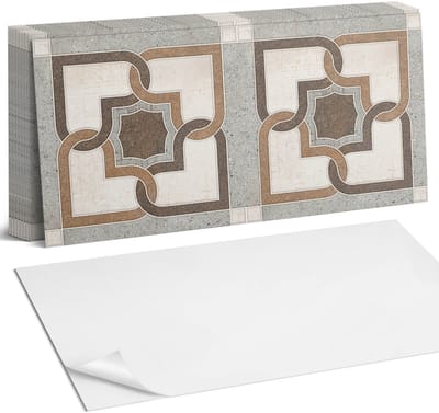 Coloray Plaktegels - Geometrisch tegelpatroon Zelfklevende Wandtegels - 40 cm x 20 cm - Bruin Plaktegels - 10 stuks - Rechthoek PVC Tegels - Plaktegels Badkamer - Vloertegels Zelfklevend - Vinyltegels Vloer Zelfklevend - Portugese Tegels