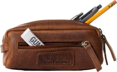 LeonDesign - Etui 01 - Multifunctionele etui voor make-up of pennen - Bruin - Leer