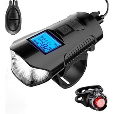 Fietslamp USB Oplaadbaar Fiets Kilometerteller Koplamp Zaklamp met Computer LCD Snelheidsmeter Fiets Hoofd Lantaarn Hoorn black