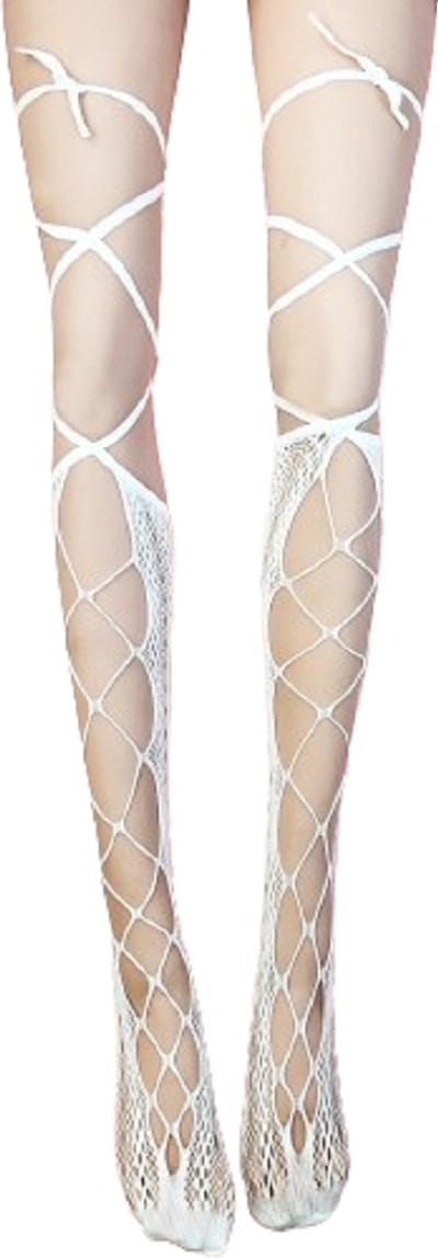 BamBella® - Erotische gaten gaas panty kousen dames - Sexy hoge sokken Wit