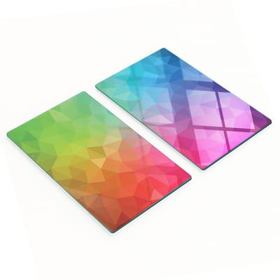 Set van twee glazen snijplanken met geometrisch regenboogpatroon, 2x30x52 cm