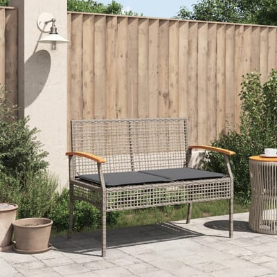 vidaXL - Tuinbank - met - kussen - poly - rattan - en - acaciahout - grijs
