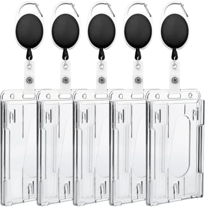 Fako Bijoux - 5x Badgehouder Met Trekkoord - Uittrekbare Sleutelhanger - Pashouder Met Koord - Kaarthouder PCH Verticaal - Transparant - 5 Stuks