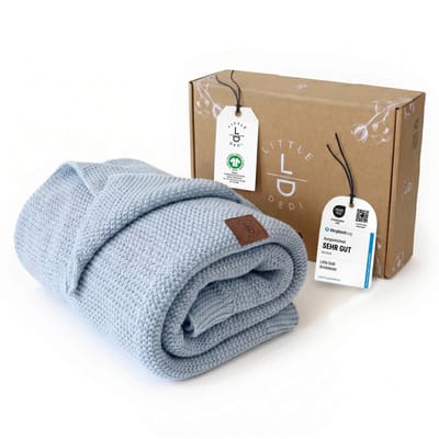Little Dedi Alina Babydeken – Gebreid – 100% Biologisch Katoen – GOTS – 80x100 cm – Babyblauw