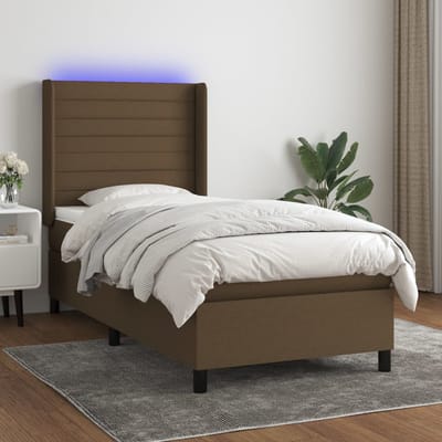 vidaXL - Boxspring - met - matras - en - LED - stof - donkerbruin - 80x200 - cm