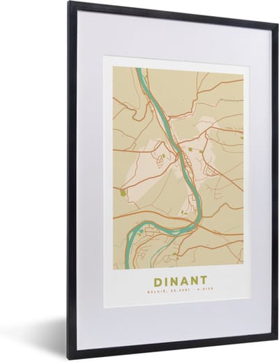 Fotolijst incl. Poster - Kaart - Stadskaart - Plattegrond - Retro - Dinant - 40x60 cm - Posterlijst
