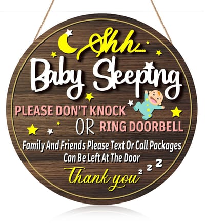 Dailygoods- Baby Sleeping Sign - Deurbordje - Voordeur - Niet Storen - Houten - Schattig Ontwerp - Beschermt Slaap van Baby - Deurbord