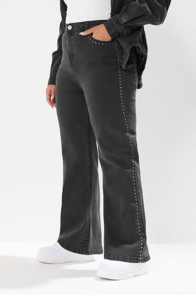 Yours Zwarte Wijde Jeans Met Studs Size 42