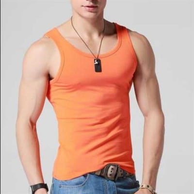 Mouwloze tanktop Heren Sport Casual ondershirt Effen kleur Dieptepunt Stretch Fitness Panty Sport Cross-rail hardloopshirt M oranje