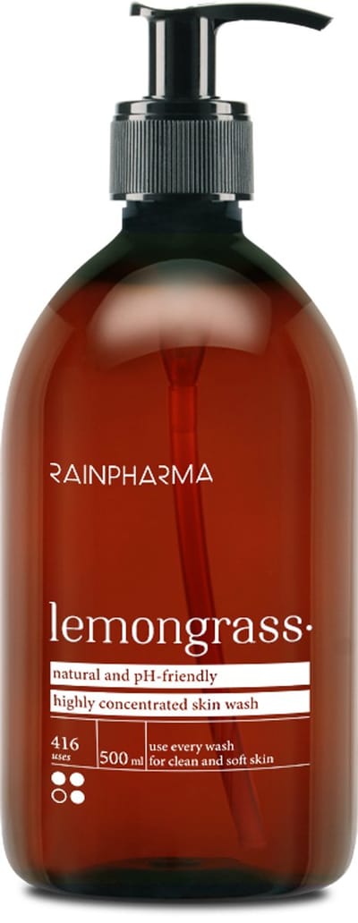 RainPharma Skin Wash Lemongrass 1000 ml – Natuurlijke Douchegel – pH 5.5 – Geconcentreerde Body Wash – Goed voor 1 jaar – 1 Pomp per wasbeurt – Plantaardige Huidverzorging – Zonder zeep – Grootverpakking Navulling