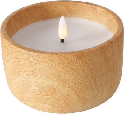 Boltze - LED kaars - Aardewerk met houtlook - Echte wax met kunststof vlam - 12x8cm
