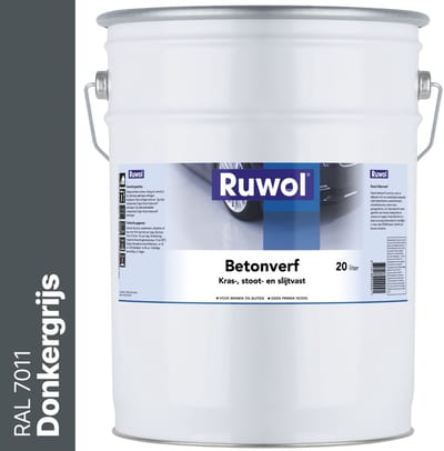 Ruwol Betonverf Donkergrijs (RAL 7011) 20 liter - Voor binnen en buiten - Alle kleuren - Kras-, stoot- en slijtvaste verf voor beton en steen - Betonverf voor buiten