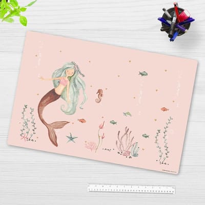 Afwasbare zeemeermin bureauonderlegger - Roze zee - Premium vinyl - 60 x 40 cm - Made in Germany