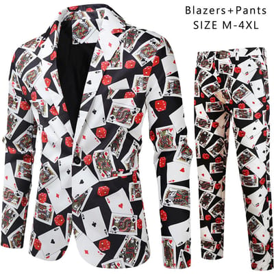 Lente en Herfst Heren Casual Pak Pak Mode Heren Digitaal Print Pak Tweedelige Set XXXL black