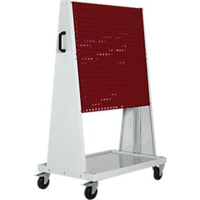 Verrijdbaar Perfo Rack Plus systeem met geperforeerde panelen, 4 geperforeerde panelen, bodemplaat, duwbeugel, B 1000 x D 650 x H 1600 mm, staal, lichtgrijs RAL 7035/paars RAL 3004