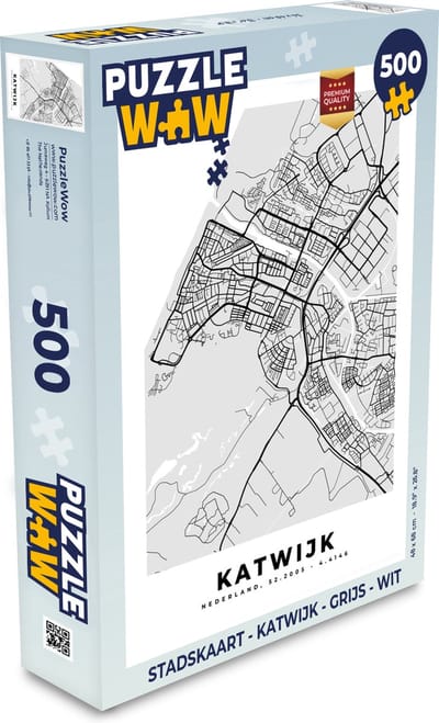 Puzzel Stadskaart - Katwijk - Grijs - Wit - Legpuzzel - Puzzel 500 stukjes - Plattegrond