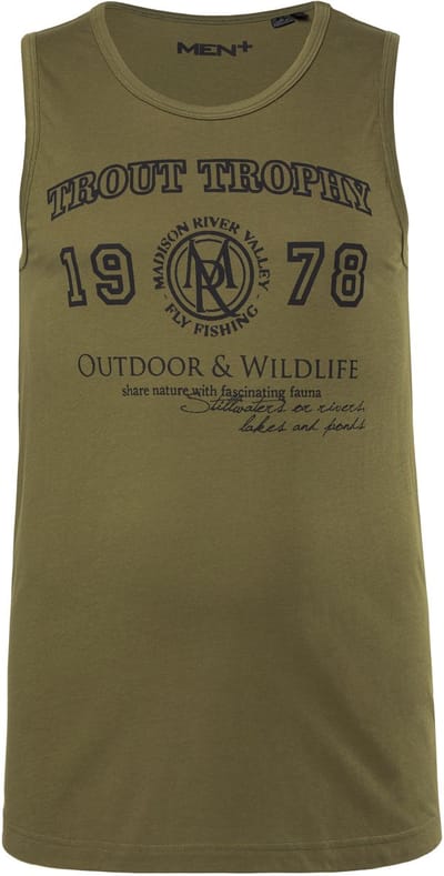Men Plus - Heren - Tanktop onderhemd print ronde hals - Donkerolijf - Maat XL