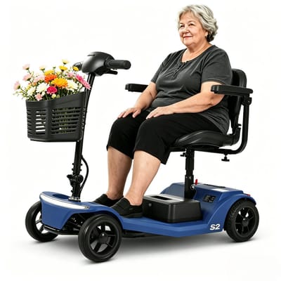 Elektrische Scootmobiel met Vier Wielen voor Senioren, Draagvermogen 136 kg, Snelheid 6 km/u, Verwijderbare Accu, USB-oplaadpoort, Geschikt voor Lange Ritten, Geen Rijbewijs Vereist – S2 Blauw
