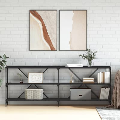 vidaXL - Wandtafel - 200x30x75 - cm - bewerkt - hout - en - ijzer - zwart