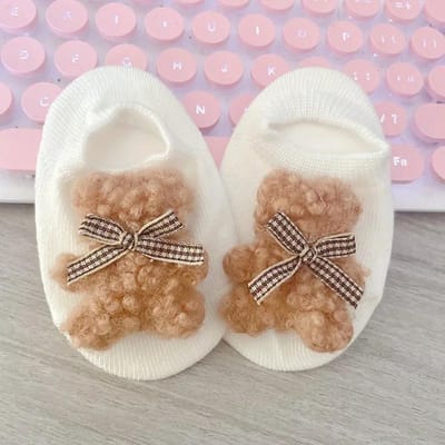 Nieuwe Baby Sokken Schattige Beer Pasgeboren Jongen Meisjes Korte Sok Kinderen Peuter Zacht Katoen Dieren Design Kinder Ademende Sokken S(0-1Y) beige