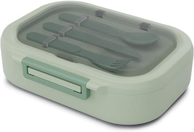 Famanu – BPA-vrije Tritan Bento Box - Lekvrij - Vaatwasmachinebestendig - 3 Compartimenten & Bestek - Draagbare Kunststof Lunchbox voor Werk & Reizen - Mosgroen