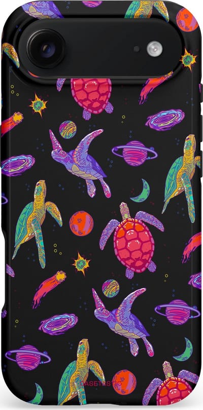 Casetastic hoesje geschikt voor Apple iPhone Air - MagSafe - Dubbellaagse bescherming - Astro schildpad - Fashion Case - Zwart Donkerblauw Lavendel