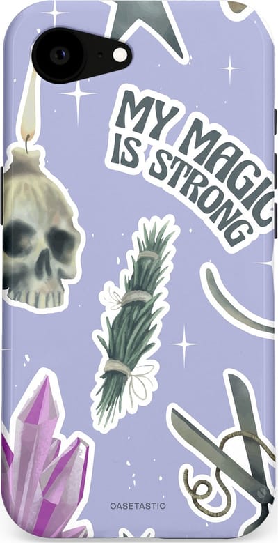 Casetastic hoesje geschikt voor Apple iPhone 16e / Apple iPhone 17e - MagSafe - Dubbellaagse bescherming - Lila Paarse Hekserij Strong Magic Sterren Collage - Fashion Case - Lila Lichtgrijs Wit