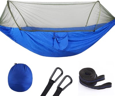 Draagbare Hangmat - Nylon Hangmat - Kamperen en Reizen - Met Geïntegreerd Klamboe - 290x140 Cm - Blauw
