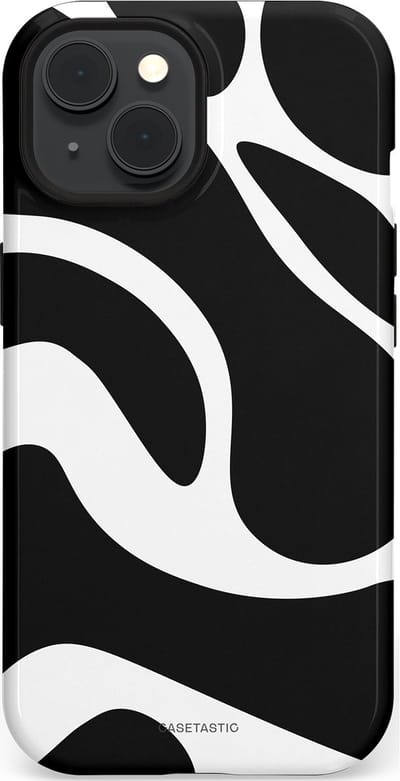 Casetastic Hoesje Geschikt voor Apple iPhone 15 Magsafe - Stijlvolle Beschermende Duo-layer Case - Zwart Wit Golven